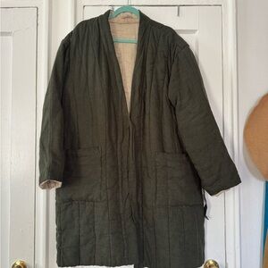 Dark Green Quilted Linen Reversible Coat